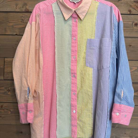 Vintage Tops - Vintage Davi & Dani Multicolor Cotton Stripe Button Down Women’s Large